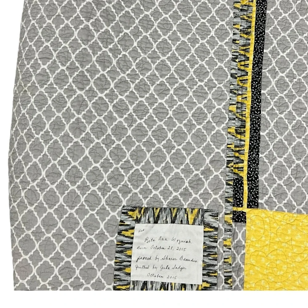 Handmade Modern Yellow Black Quilt Throw‎ 52x54 Lap Size